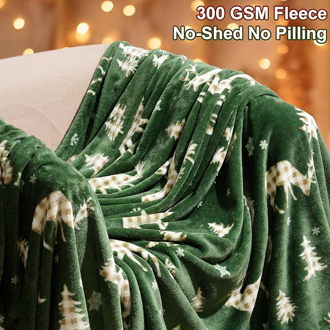 PHF Printed Fleece Blanket Twin Size, No Shed No Pilling Ultra Soft Plush Cozy Xmas Prints Theme Home Décor Flannel Blanket for Bed, Sofa, Couch and Gift, 66" x 90", Northern Winter