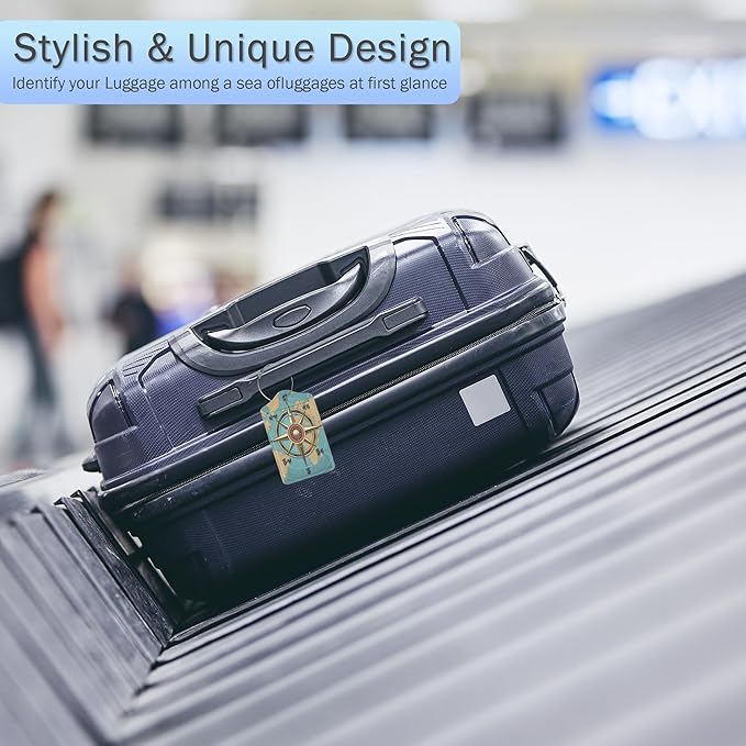 Retro World Map Luggage Tags for Suitcase,Nautical Compass Luggage Tags of Set 2 Leather Identifiers Privacy Cover with Stainless Steel Loop for Women Men Travel Bag Suitcase