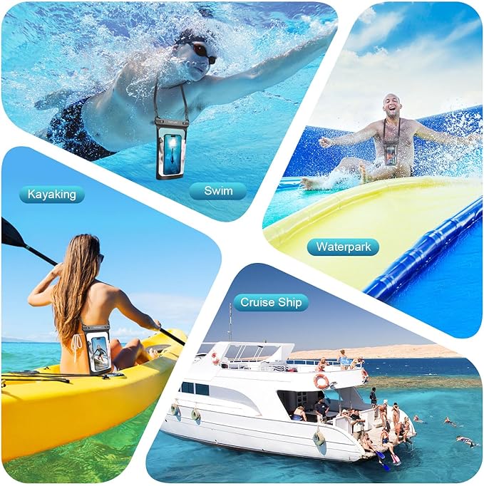 Large Waterproof Phone Pouch, 2Pack Floating Waterproof Bag for iPhone 16 15 14 13 12 Pro Max Galaxy S24 S23 S22 All Phones, Cell Phone Dry Bag for Beach Swimming Rafting Boating (Black + Black)