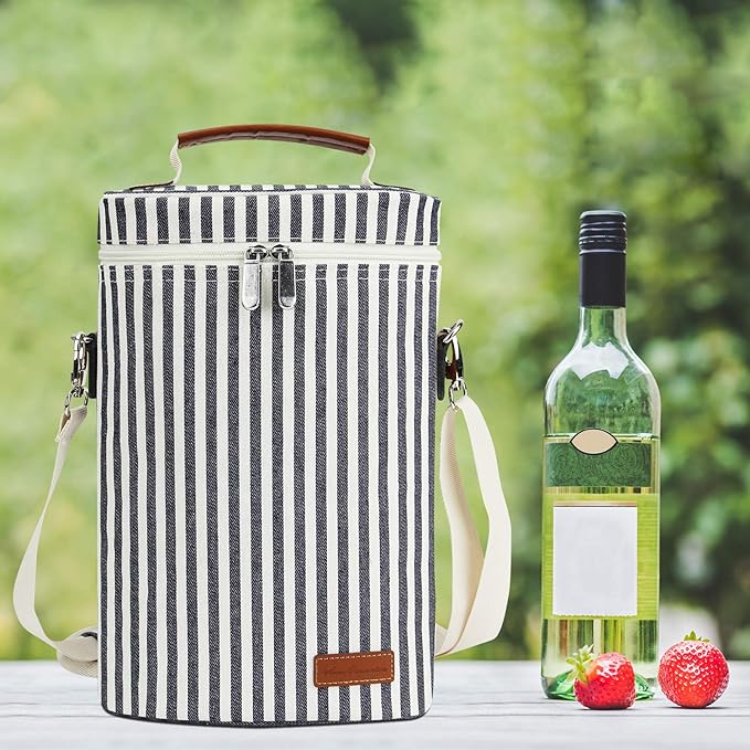 ZORMY 2 Bottle Wine Tote Carrier, Dark Blue, 750 mL Capacity, Polyester Material, With Shoulder Strap and Corkscrew