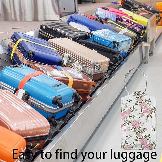 Watercolor Floral 2-Pack Luggage Tags for Suitcases,Leather Baggage Tag with Loop, Tags Private Name ID Labels for Women Girl Men Boys Travel Baggage Suitcase