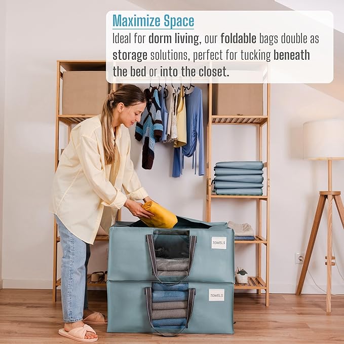 VENO 6 Pack Moving Bags for College, Heavy-Duty Storage Totes, Moving Boxes and Wardrobe Packing Supplies Alternative - Extra Large Durable Laundry Bags for Clothes (Light Blue Matte, 6 Pack)