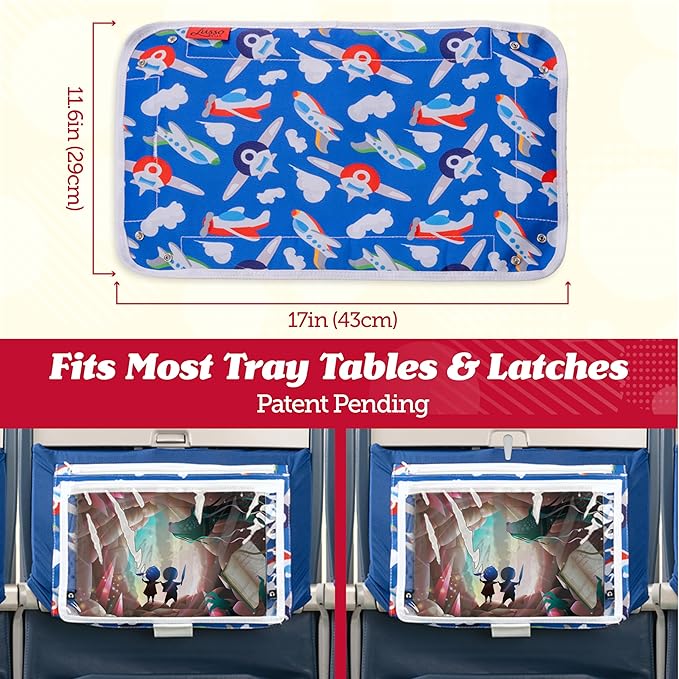 Lusso Gear Airplane Tray Table Cover for Kids - Mermaids Pattern - Toddler Airplane Travel Essentials & Snack & Tablet Organizer - Plane Activities for Toddlers 1-3