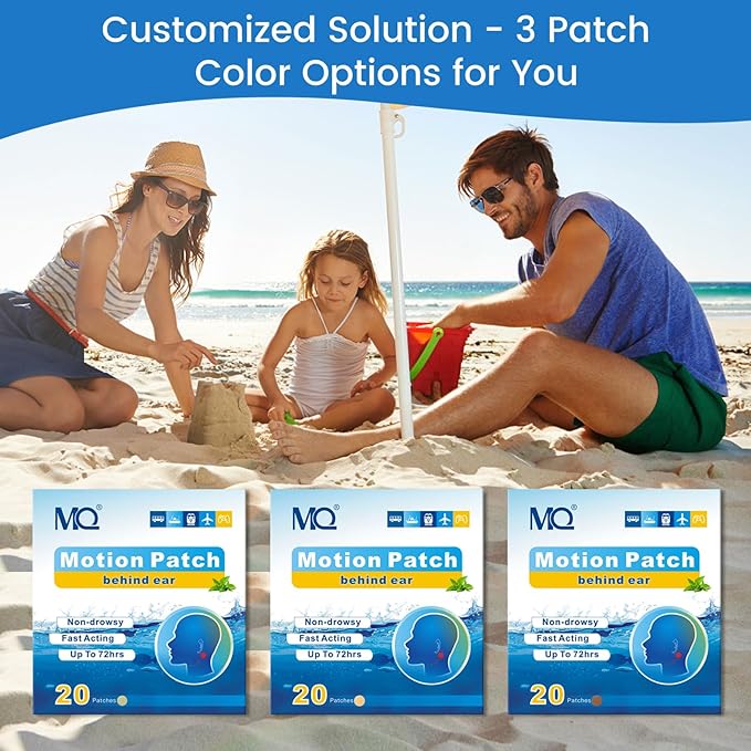 MQ 20ct Motion Sickness Patches, Medium Color, Sea Sickness Patches Non Drowsy & Waterproof, Cruise Ship Travel Essentials, Fast Acting & Long Lasting 72H