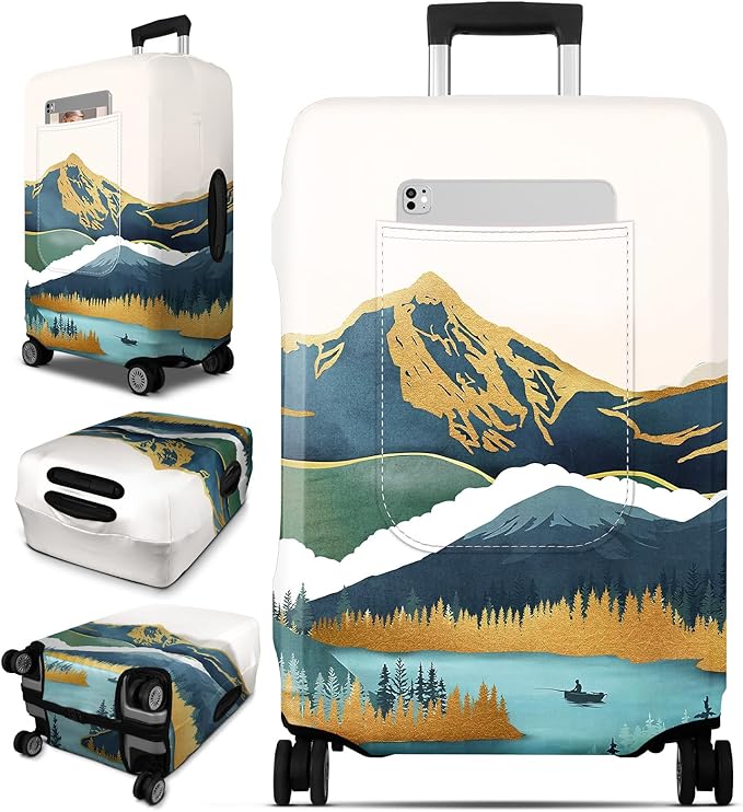Slohif Luggage Cover for Suitcase Tsa Approved Protector - Luggage Sleeve Large Suit Case Cover Travel Stretch Baggage Case Protective Washable Fit 28-30 Inch Mountain L
