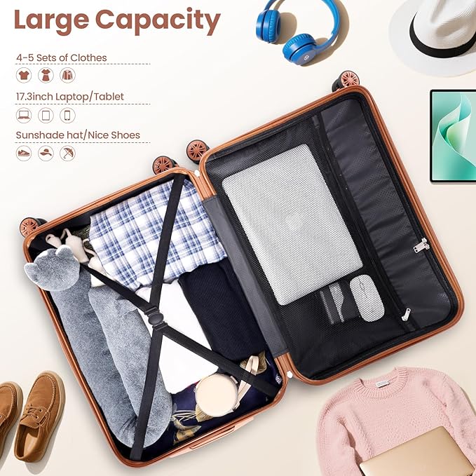Hoteel 4 Piece Luggage Set (4-YEAR WARRANTY) Carry on ABS+PC Hard Shell Suitcase with Spinner Wheels & TSA Lock (Beige)