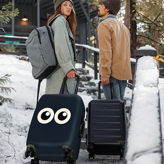 ANNA QUEEN Navy Blue Cartoon Eyes Luggage Cover, Funny Suitcase Protector for 28-30 Inch Luggage, Stretchable & Washable Travel Cover, Cute, Durable & Easy to Spot