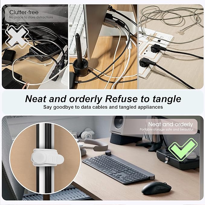 Nearockle Silicone Cable Ties Cord Organizer for Cable Management, 24PCS 4.2" and 7.1" Reusable Cable Organizer Electronic Accessories for Home, Office, Kitchen, School, Travel (4 Colors)