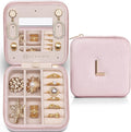 Vlando Travel Jewelry Case for Women Girls, L Initial Travel Jewelry Case, Personalized Mini Jewelry Box, Birthday Gifts for Women Mom Grandma - Letter L, Pink
