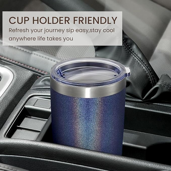MEWAY 20oz Tumbler Double Wall Vacuum Insulated Travel Glitter Mug,Stainless Steel Tumblers with Lid and Straw, Powder Coated Coffee Cups for Woman (Rainbow Navy,1)