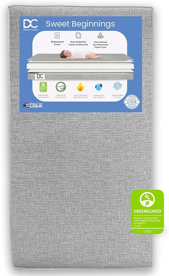 Delta Children Poppy 6-Piece Baby Nursery Furniture SetIncludes: Convertible Crib, Dresser, Changing Top, Mattress, Sheets, & Changing Pad, Midnight Grey w/Natural