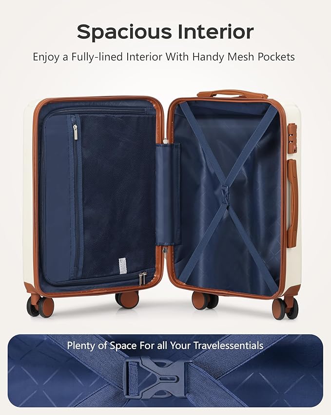 Luggage Sets 3 Piece Hardside Suitcase with Double Spinner Wheels Durable Lightweight Shell with Tsa Lock (20/24/28in) White