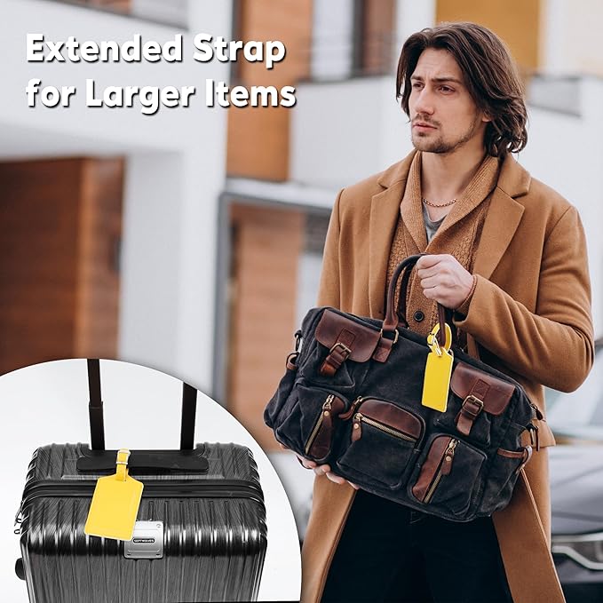 Travelambo Luggage Tags for Suitcases Faux Leather Privacy Protection 16 Pack Bag Tags Travel Accessories Essential, Energetic Yellow