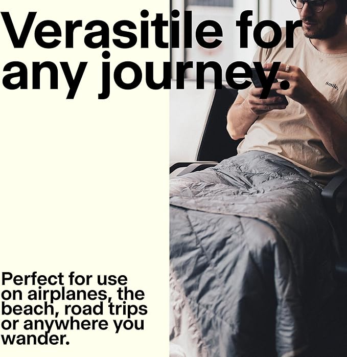 Gravel Layover Travel Blanket – Ultra-Lightweight, Warm Down Alternative with Carry Pouch (Black)