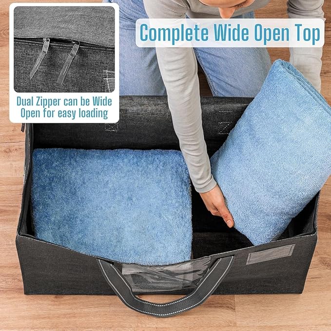 VENO 2 Pack Moving Bags, Comforter and Blanket Storage Bags for Closet, Moving Boxes, Boxes with Lids Alternative, College Dorm Packing Supplies, Foldable Heavy-Duty Tote with Window (Gray, 2 Pack)