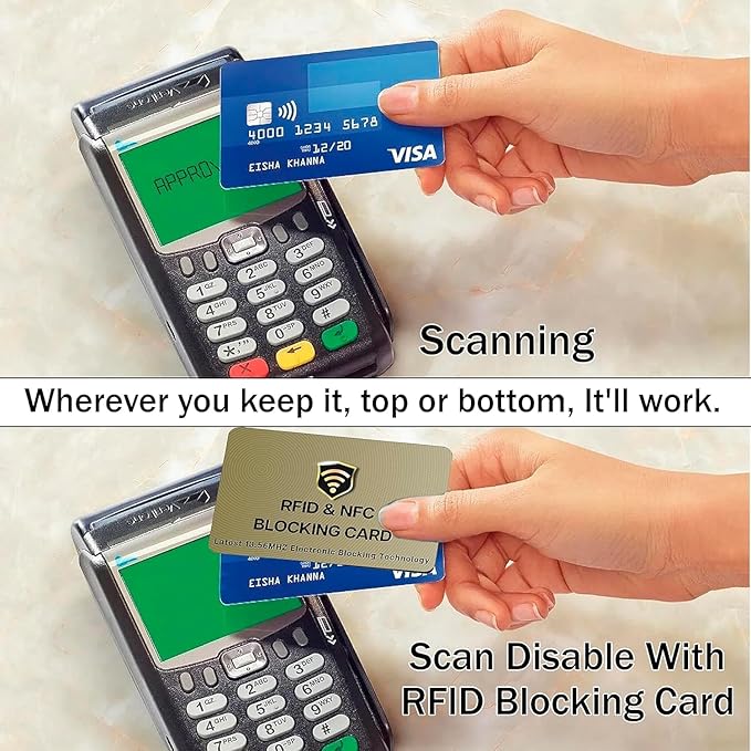 SaiTech IT RFID Cards, 5 Pack One Card Protects Entire Wallet Purse For Men & Women, NFC Contactless Bank Debit Credit Card Protector ID ATM Guard Card – Golden