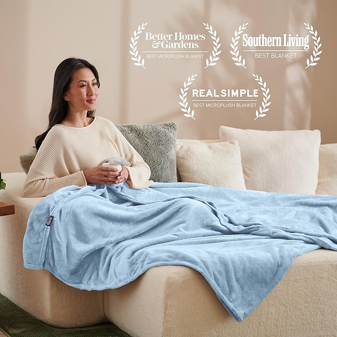 Bare Home Fleece Blanket - Throw Extra Long - Ultra-Soft Lightweight for Bed, Sofa, and Couch - Luxury Microplush - Cozy Warm Blanket (Throw XL, Light Blue)