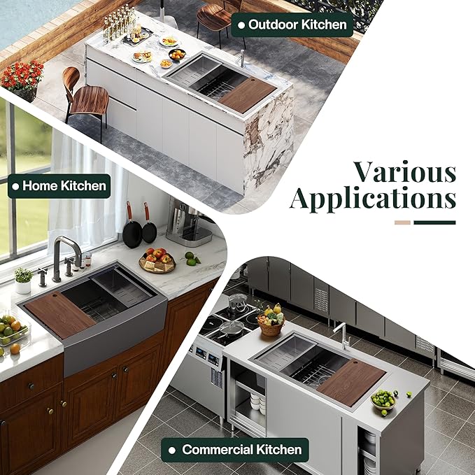 32.5-Inch Undermount Kitchen Sink Workstation, 16 Gauge Stainless Steel Single Bowl Kitchen Sink with Cutting Board, Drying Rack, Roll-Up Rack and Drain Assembly