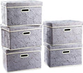 PRANDOM Foldable Storage Bins with Lids [5-Pack] Fabric Decorative Storage Box Cubes Organizer Containers Baskets with Cover Handles Divider for Bedroom Closet Living Room Grey 14.9x9.8x9.8 Inch