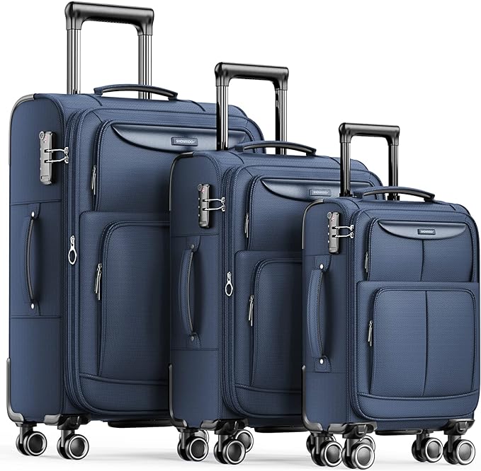 SHOWKOO Luggage Sets 3 Piece Softside Expandable Lightweight Durable Suitcase Sets Double Spinner Wheels TSA Lock Blue (20in/24in/28in)