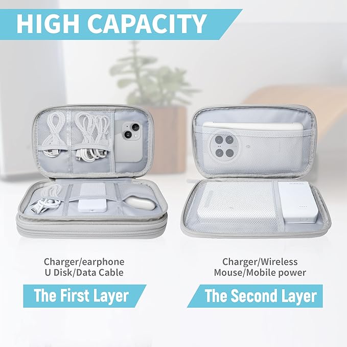 Electronics Organizer Travel Case,Electronic Accessories Storage Bag,Portable Waterproof Cable Organizer Bag,Travel Cord Organizer Bag for Small Charging Cord Storage,Cables,SD Card-Grey