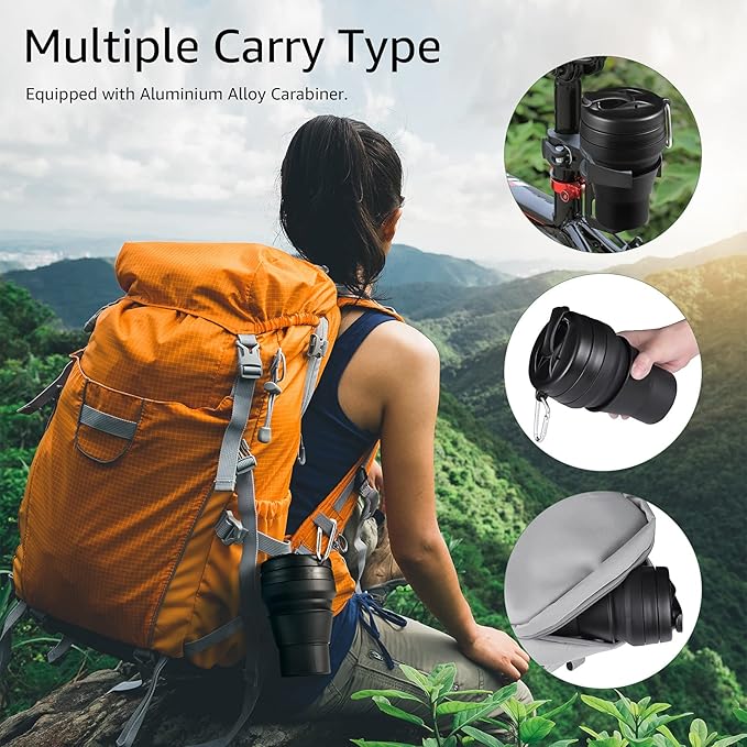 Collapsible Coffee Cup, 2 Pack 20 OZ 600ml Silicone Travel Folding Cup, Leak Proof BPA Free Portable Cup, Travel mug with Lids for Camping hiking (2 * 20OZ)