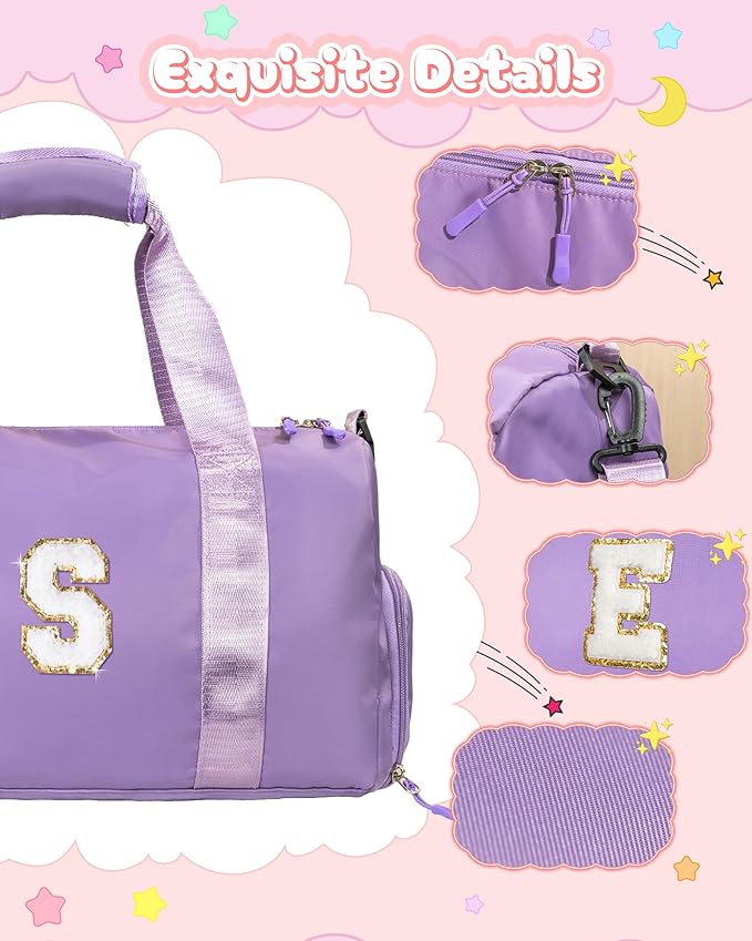 Graduation Gifts for Girls-Girl Gym Bag with Shoe Compartment, Kid Personalized Weekender Overnight Bags, Initial Travel Tote with Makeup Pouch, Gift Ideas for Niece Sister (Letter W)