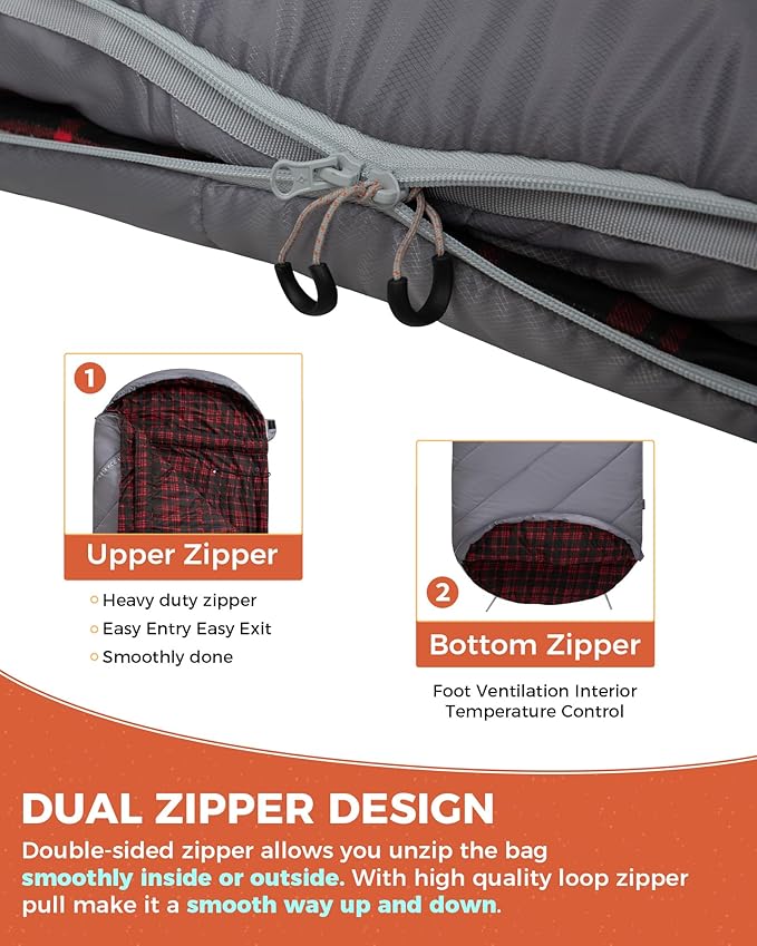 KingCamp Sleeping Bag for Adults, Cold Weather & Warm Extra Wide Big & Tall XL Portable Waterproof Flannel Sleeping Bags, Essentials Gear Accessories for Camping Backpacking Hiking Indoor & Outdoor