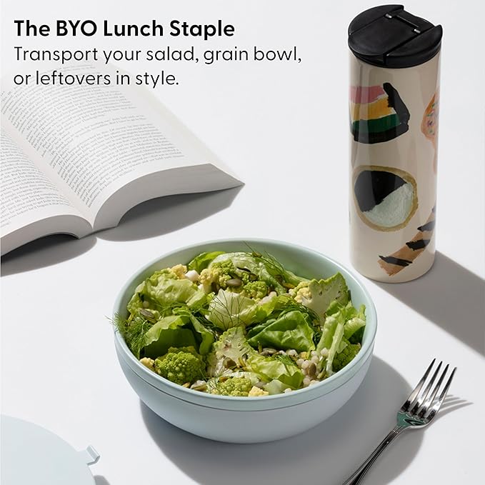 W&P Porter Ceramic Bowl Lunch Container w/ Protective Non-slip Exterior, Slate 1 Liter | Lid & Snap-tight Silicone Strap | Food Storage, Bento Box, Meal Prep | BPA-Free Ceramic