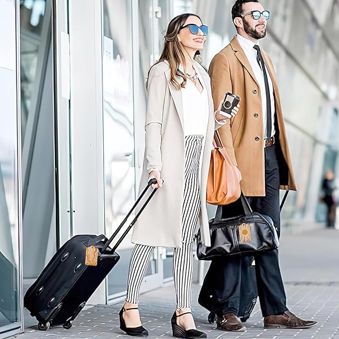 Retro Boho Rainbow Luggage Tags,2 Pack Sunrise Luggage Tag,Leather Privacy Cover ID Label with Stainless Steel Loop for Women Men Kids Girls Travel