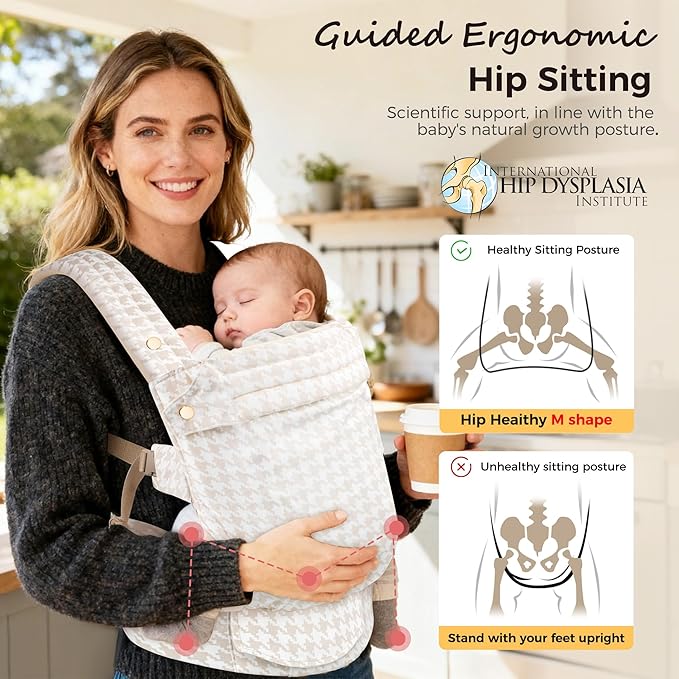 Baby Carrier Newborn to Toddler- Ergonomic,Cozy and Lightweight Infant Carrier for 7-40lbs,3 Carry Positions Newborn Carrier,White Houndstooth