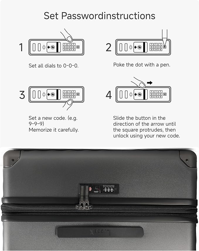 LUGGEX Luggage with Spinner Wheels, Polycarbonate Expandable Hard Shell Suitcase, Checked Medium 24 Inch, Charcoal Metallic