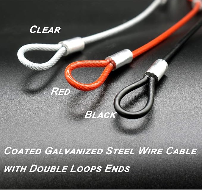 15 pcs 7.9 inch (20cm) 3mm Thickness Galvanized Steel Wire Cable with Loops Vinyl Cover Coated Short Rope Lanyard Lock Safety Tether Chains, Black