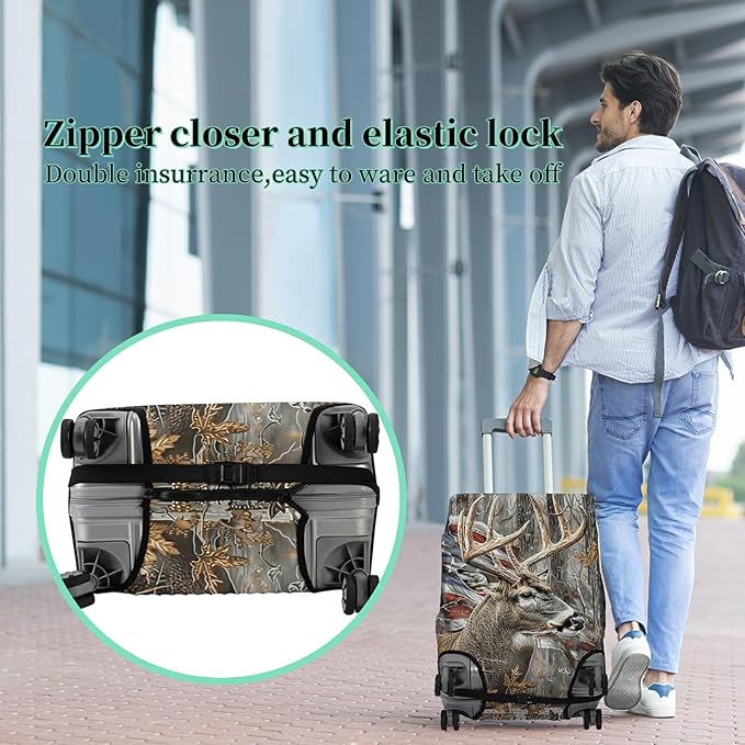 Luggage Cover Suitcase Protector + Tag, Camo Deer Flag Travel Suitcase Cover for 20 inch Luggage (S) with Concealed Zipper Washable Elastic Cloth Dustproof Anti-Scratch