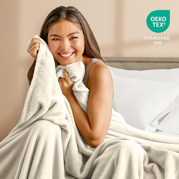 Bare Home Fleece Blanket - Full/Queen - Ultra-Soft Lightweight for Bed, Sofa, and Couch - Luxury Microplush - Cozy Warm Blanket (Full/Queen, Oyster)