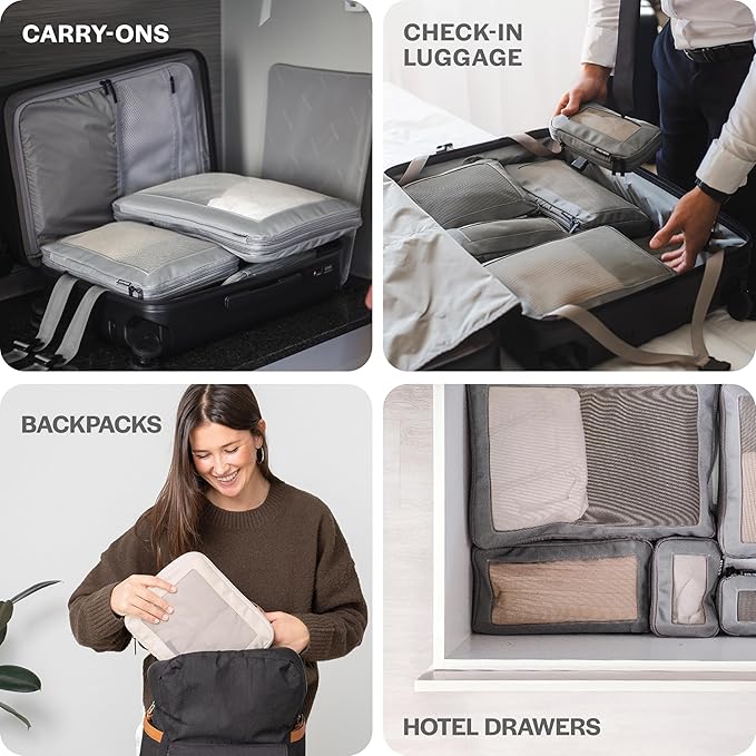 Compression Packing Cubes for Travel - Luggage Organizer Bags - Double Zipper Packing Cubes for Suitcases (4-Pack, Black)