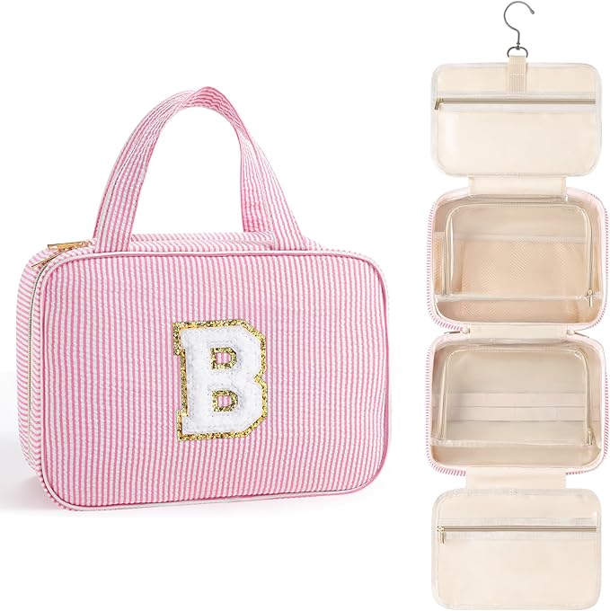 TOPEAST Hanging Toiletry Bag for Women - Portable Makeup and Travel Bag, Cruise Ship Essentials - Letter B