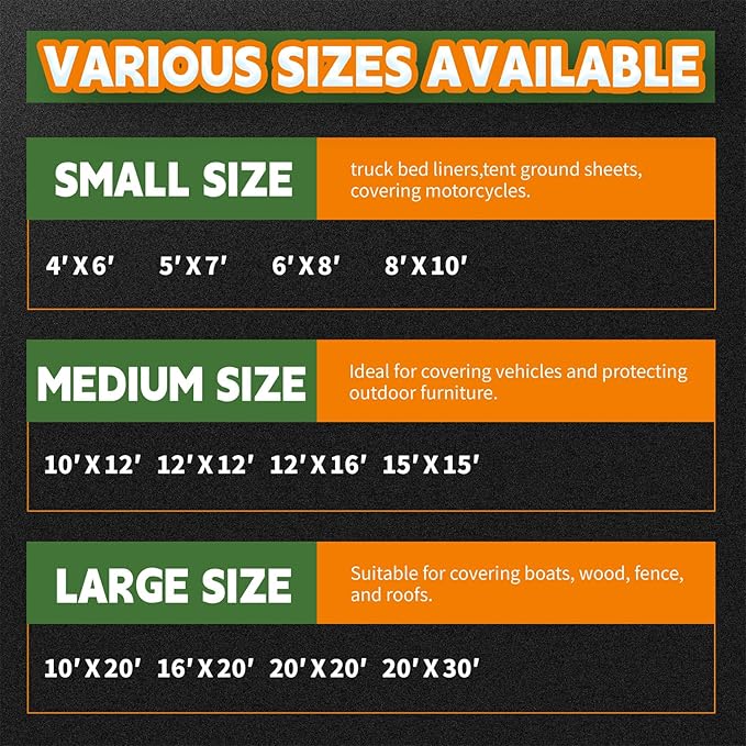 4x6 Feet Tarp Waterproof,Small Tarp,9Mil Thick,Finished Size Tarps,UV Resistant,Durable,Multipurpose Poly Tarps Cover with Metal Grommets and Reinforced Edges,Green/Black by RAINDEWAY