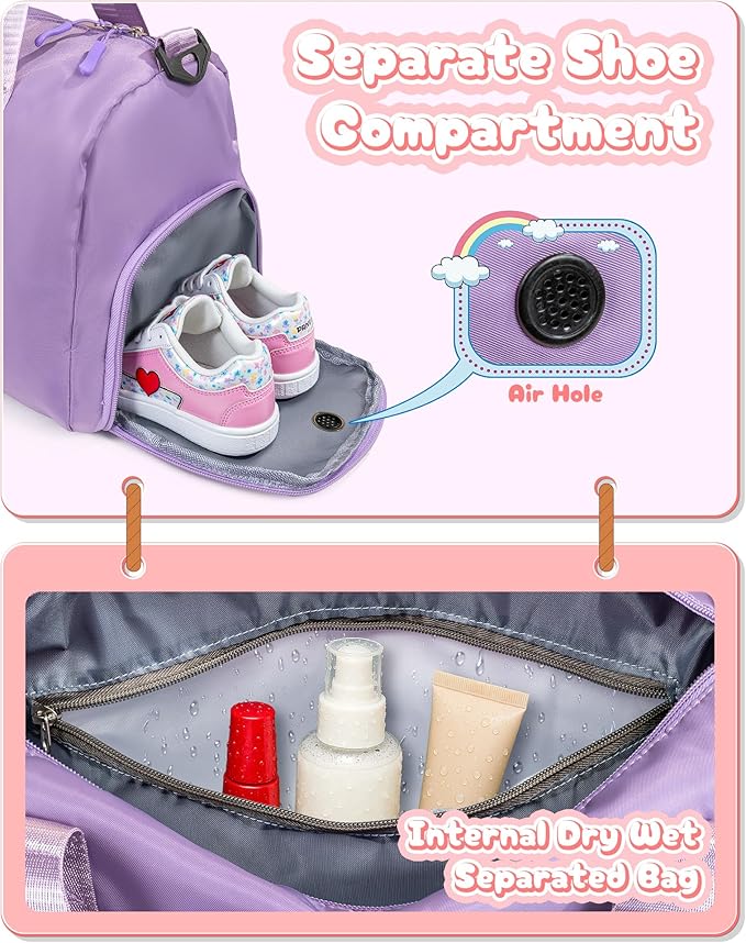 Cool Stuff for Teen-Girl Gym Bag with Shoe Compartment, Kid Personalized Weekender Overnight Bags, Initial Travel Tote with Makeup Pouch, Gift for 7 8 9 10 11 12 Year Old Girls (Letter S)