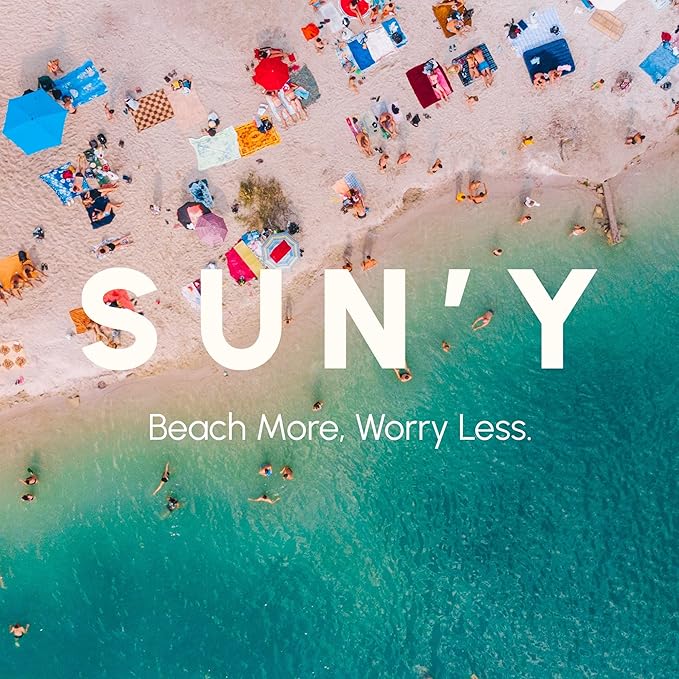 SUN'Y Waffle Microfiber Beach Towel – Sand Free, Quick Dry, Ultra Absorbent, Lightweight & Compact Travel Towel with Carry Bag - Large (63” x 31.5”), Rays