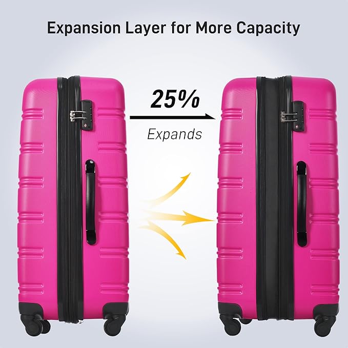 Merax Luggage sets of 3 Piece 20 24 IN Carry on Luggage Hard Case Pink Luggage Expandable Checked Luggage Suitcase Set with Wheels