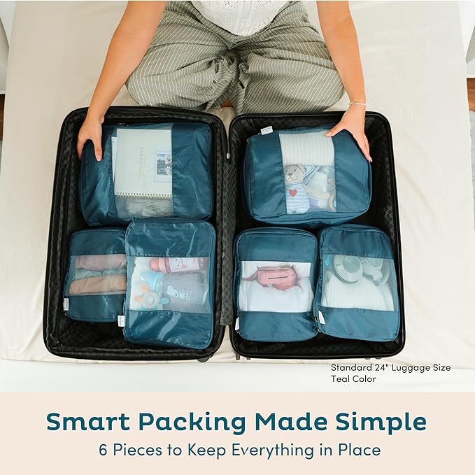 6-Pack Compression Packing Cubes Travel Essentials - Lightweight, Water-Resistant Luggage Organizer Bags with Handles, Durable Travel Accessories Suitcase Organizer (Charcoal)