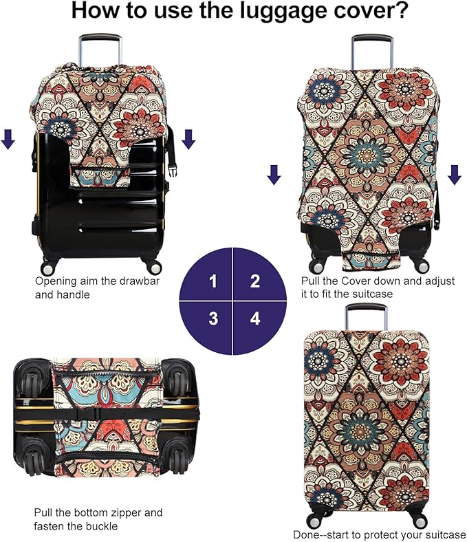 7-Mi Travel Trolley Case Cover Protector Suitcase Cover 22"-24" Trolley case Luggage Storage Covers for Men Women, Retro