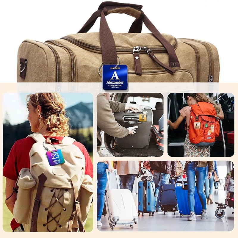 Customized Stainless Steel Luggage Tags: Personalize Your Suitcases, Backpacks, and Bags with Your Text - Custom Initial Text Name ID,Number