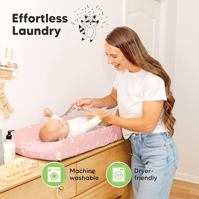 2-Pack Organic Changing Pad Covers for Girl, Boy, Neutral - 100% Cotton Changing Table Pad Cover, Soft Baby Nursery Diaper Changing Pad Sheets,Contour Changing Pads Liners,Change Pad Cover (Dreamland)