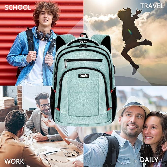Backpack for Women Men, Travel School Backpacks for Teen Boys, Bookbag with USB Charging Port, Anti Theft College Backpack Fits 15.6 Inch Laptop, Casual Work Business Back Pack, Cyan