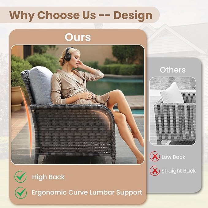 HOOOWOOO Patio Furniture Set,6 Pieces Outdoor Conversation Set,All Weather Wicker Loveseat Sofa Set with High Back Chairs Table,Light Gray