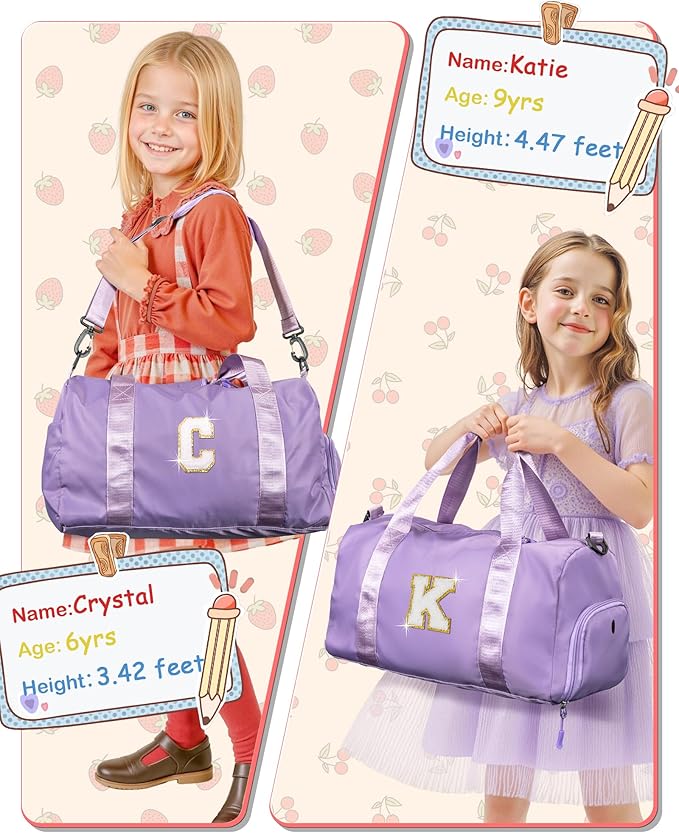 9 Year Old Girl Birthday Gifts-Girl Gym Bag with Shoe Compartment, Kid Personalized Weekender Overnight Bags, Travel Tote with Makeup Pouch, Easter Gift 5 6 7 8 9 10 Year Old (Letter N)
