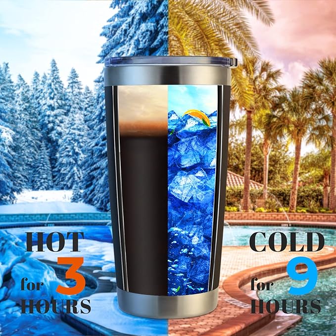 DOMICARE 20oz Stainless Steel Tumbler Bulk with Lid, Double Wall Vacuum Insulated Travel Mug, Powder Coated Coffee Cup, Powder Black, 8 Pack