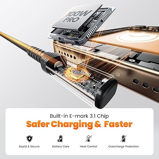 USB C Cable [2Pack, 6.6ft] 100W Right Angle Fast Charging Cord, Nylon Braided USB 2.0 Cable for iPhone 17 16 15 Pro Plus Pro Max Air, iPad Pro, Galaxy S24 S23, Switch, MacBook Pro, Pixel